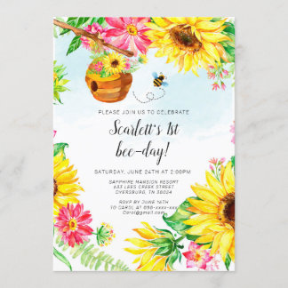 Invitation d'anniversaire d'abeille tournesol Invi