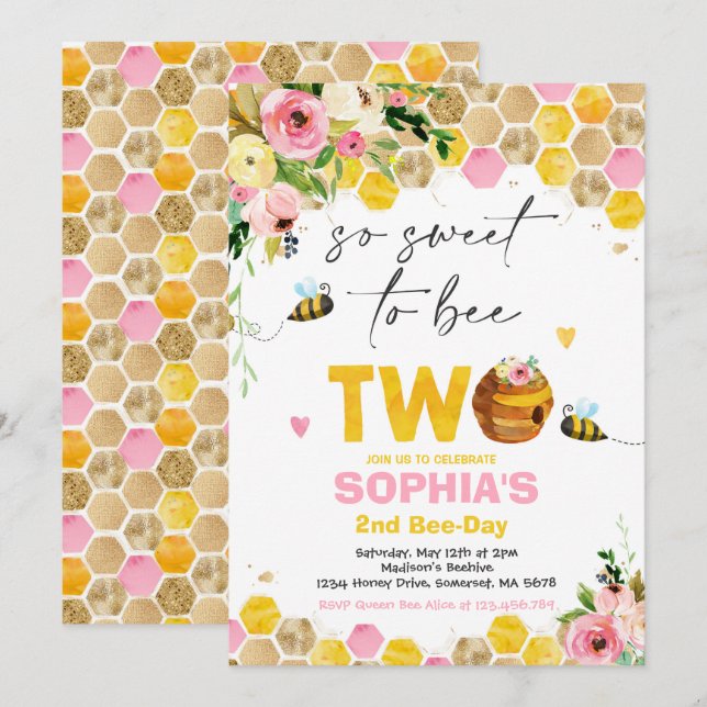 Invitation d'anniversaire d'abeilles Fête d'annive (Devant / Derrière)