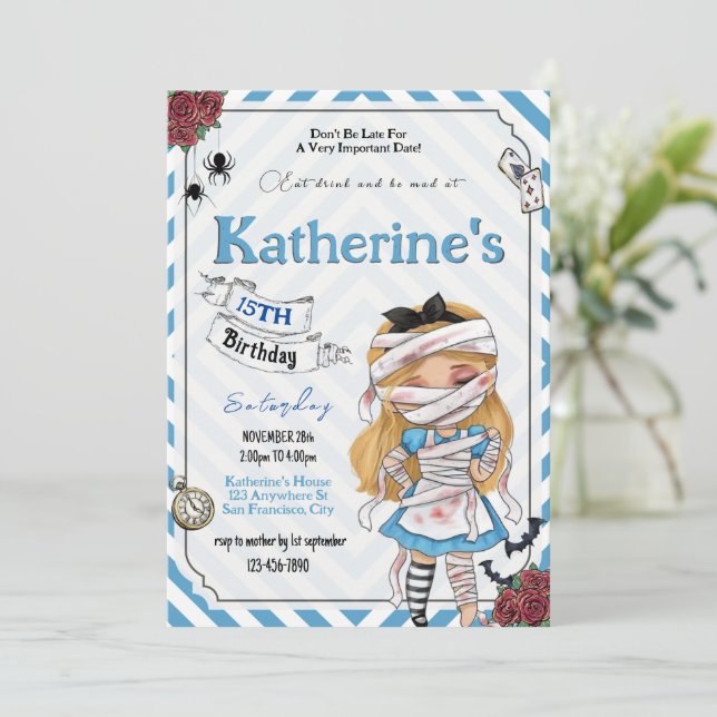 Invitation d'anniversaire d'Alice au pays des merv (Debout devant)