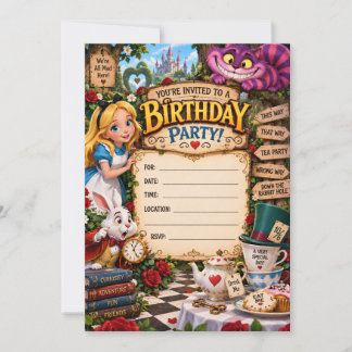 Invitation d'anniversaire d'Alice au pays des merv