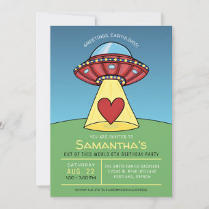 Invitation d'anniversaire d'alien de l'UFO rouge