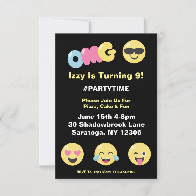 Invitation d'anniversaire d'amant d'OMG Emoji (Devant)