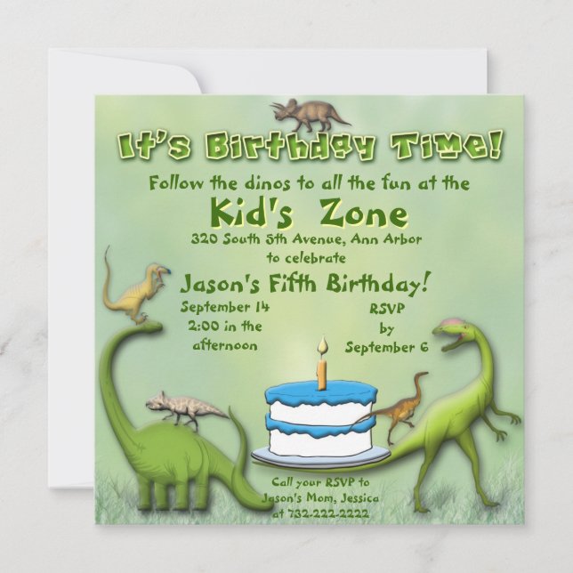 Invitation d'anniversaire d'amis de dinosaure (Devant)