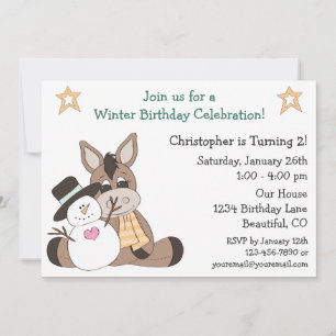 Invitation d'anniversaire d'âne d'hiver pour les g