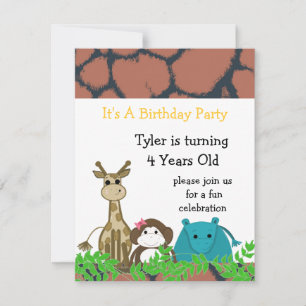 Invitation d'anniversaire d'animal de zoo