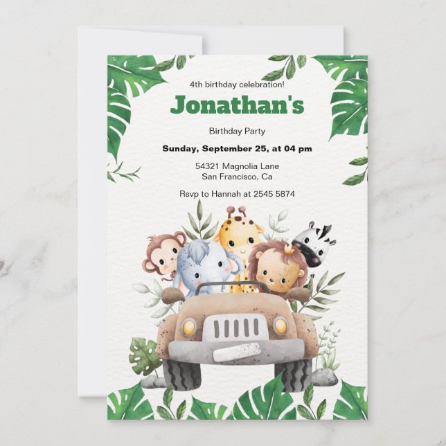 Invitation d'anniversaire d'animal minimaliste est (Devant)