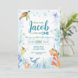 Invitation d'anniversaire d'animaux de l'océan sou