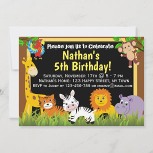 Invitation d'anniversaire d'animaux de safari d'an