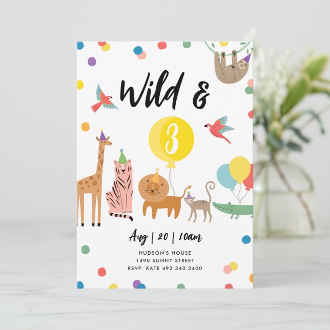 Invitation d'anniversaire d'animaux sauvages et à  (Debout devant)