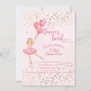 Invitation d'anniversaire danseuse de ballet rose 