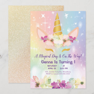 Invitation d'anniversaire d'arc-en-ciel magique de