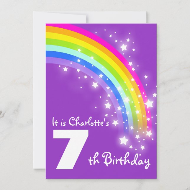 Invitation d'anniversaire d'arc-en-ciel pourpre (Devant)