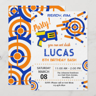 Invitation d'anniversaire Dart Party Pistolet à