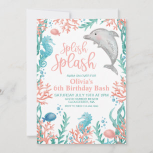 Invitation d'anniversaire dauphin sous la mer