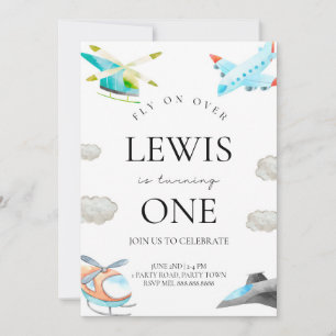 Invitation d'anniversaire d'avion et d'hélicoptère