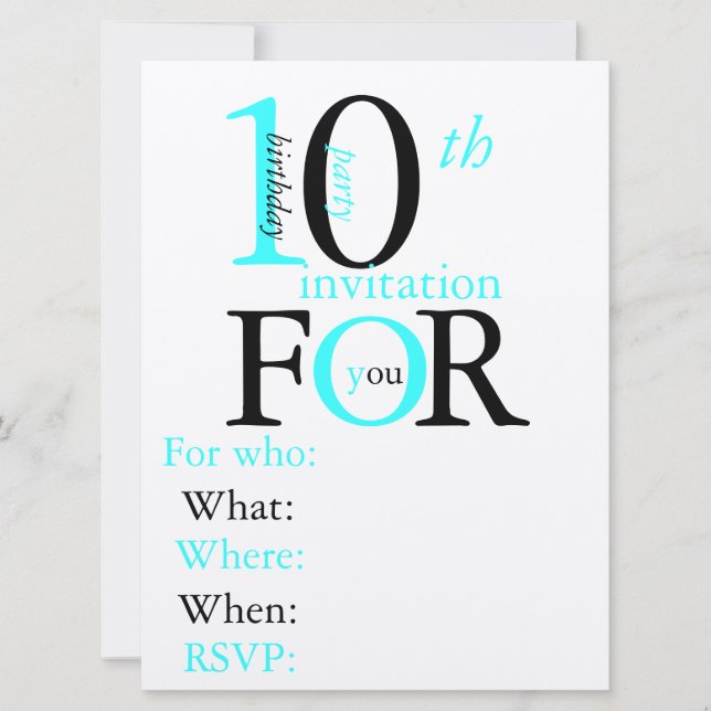 invitation d'anniversaire de 10 ans (Devant)