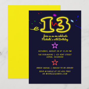 Invitation d'anniversaire de 13 ans avec enseigne