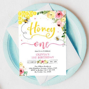 Invitation d'anniversaire de 1 an de Honey One Hon