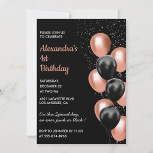 Invitation d'anniversaire de 1 an Rose gold Ballon