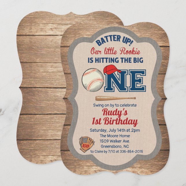 Invitation d'anniversaire de 1ère année de basebal (Devant / Derrière)