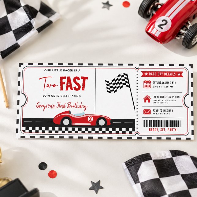 Invitation d'anniversaire de 2 ans pour garçon ave (Two Fast Race Car Boy 2nd Birthday Party Ticket Invitation
)