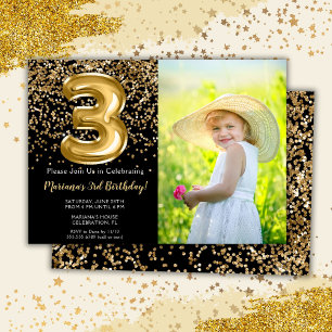 Invitation d'anniversaire de 3 ans avec photo Blac