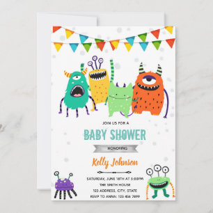 Invitation d'anniversaire de baby shower Monster
