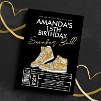 Invitation d'anniversaire de bal de baskets dorées