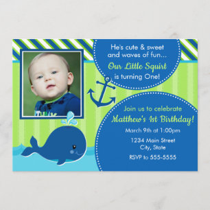 Invitation d'anniversaire de baleines 5x7 1er anni