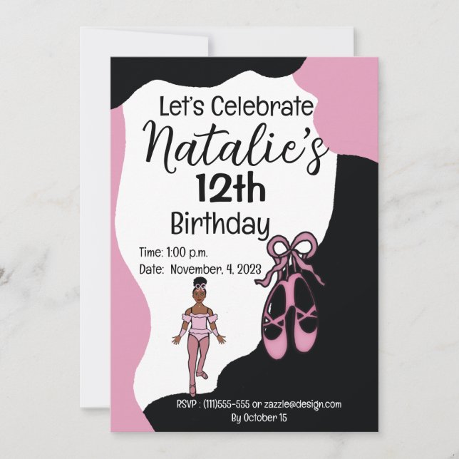Invitation d'anniversaire de Ballerina #1 (Devant)