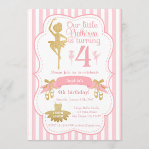 Invitation d'anniversaire de Ballerina en rose et