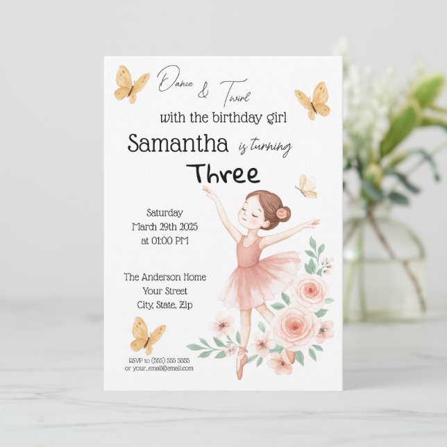 Invitation d'anniversaire de Ballerina - Fête de B (Debout devant)