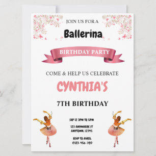 Invitation d'anniversaire de Ballerina rose
