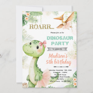 Invitation d'anniversaire de ballerine dinosaure