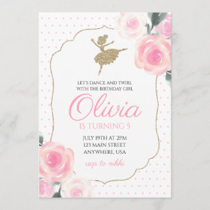 Invitation d'anniversaire de ballerine florale