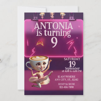 Invitation d'anniversaire de ballerine néon