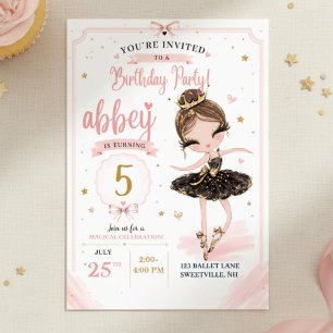 Invitation d'anniversaire de ballerine rose Noir