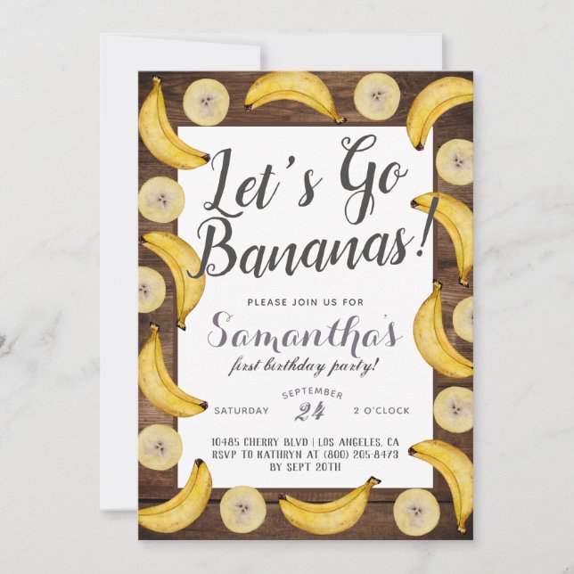Invitation d'anniversaire de bananes (Devant)