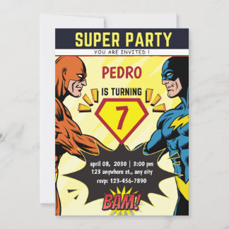 Invitation d'anniversaire de bande dessinée de sup
