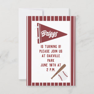 Invitation d'anniversaire de base-ball à rayures r