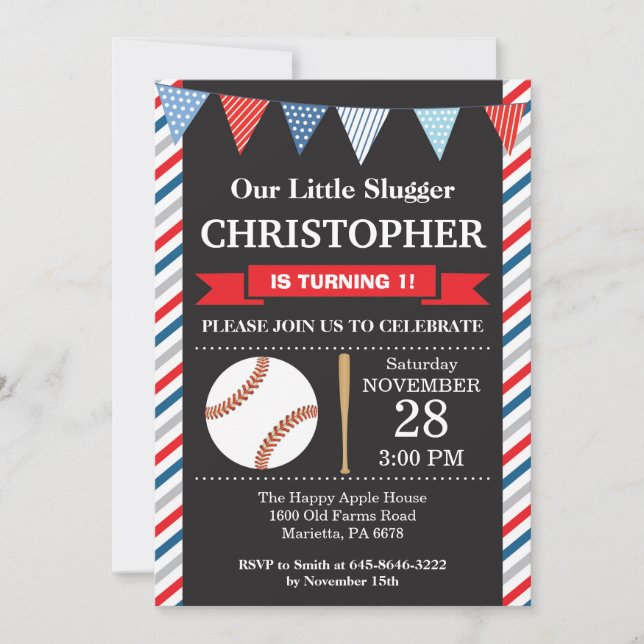 Invitation d'anniversaire de baseball 1er annivers (Devant)