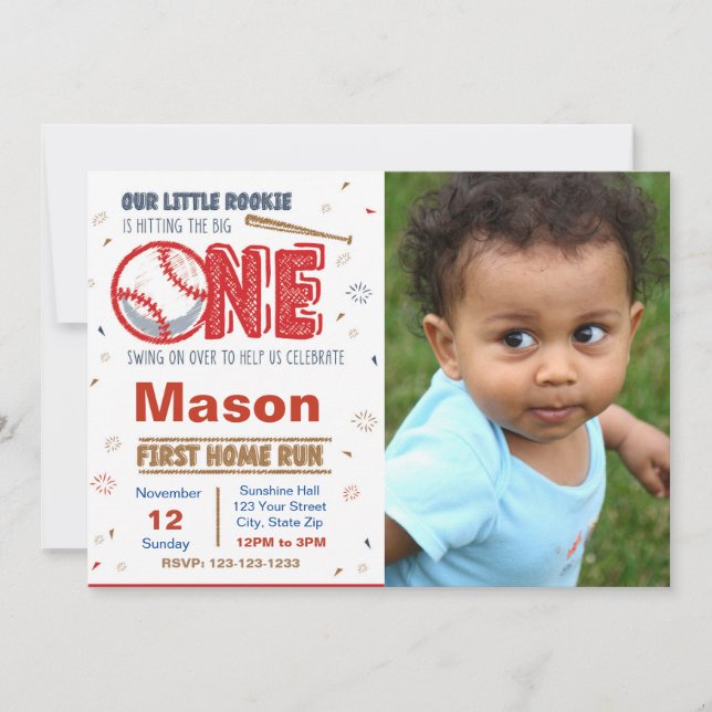 Invitation d'anniversaire de baseball avec photo (Devant)