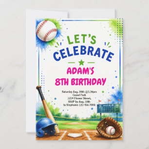 Invitation d'anniversaire de baseball Design aquar