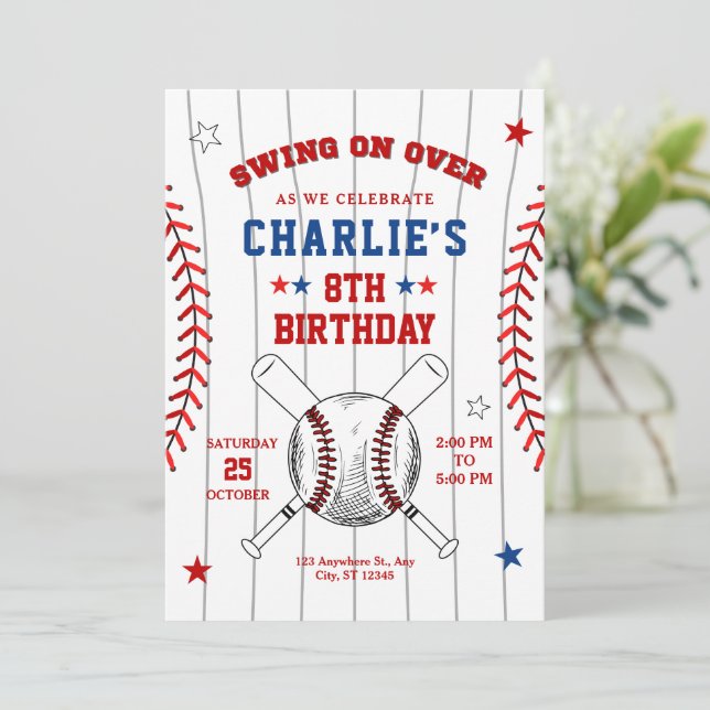 Invitation d'anniversaire de baseball, Invitation  (Debout devant)