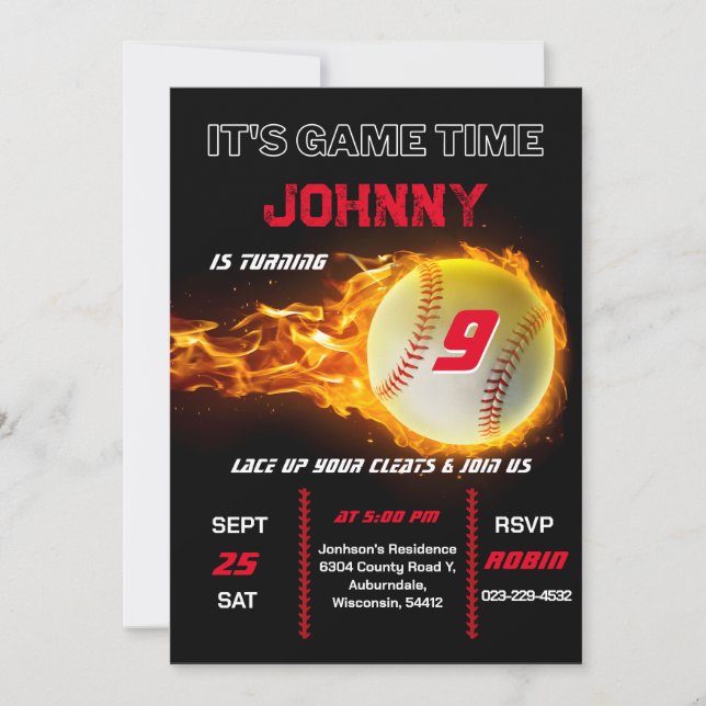 Invitation d'anniversaire de baseball modifiable (Devant)