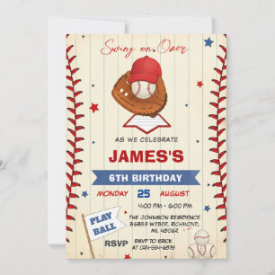 Invitation d'anniversaire de baseball personnalisé