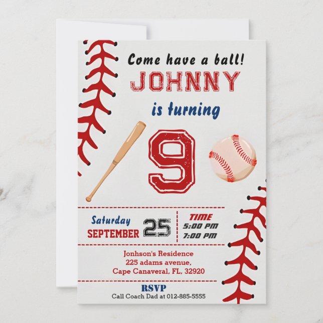Invitation d'anniversaire de baseball personnalisé (Devant)