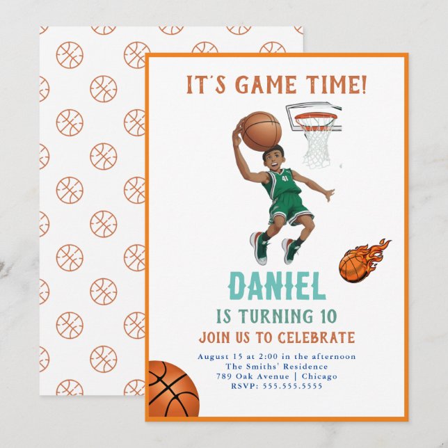 Invitation d'anniversaire de basket-ball (Devant / Derrière)