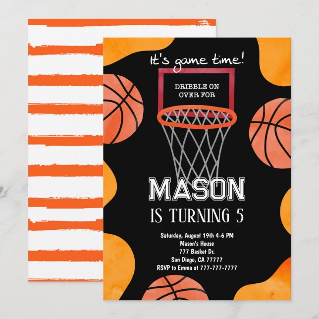 Invitation d'anniversaire de basket-ball, (Devant / Derrière)