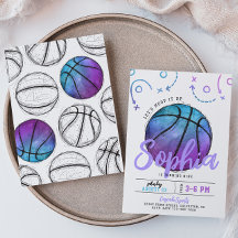 Invitation d'anniversaire de basket-ball violet